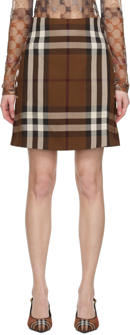 

Коричневая мини-юбка в клетку Burberry, цвет Dark birch brown