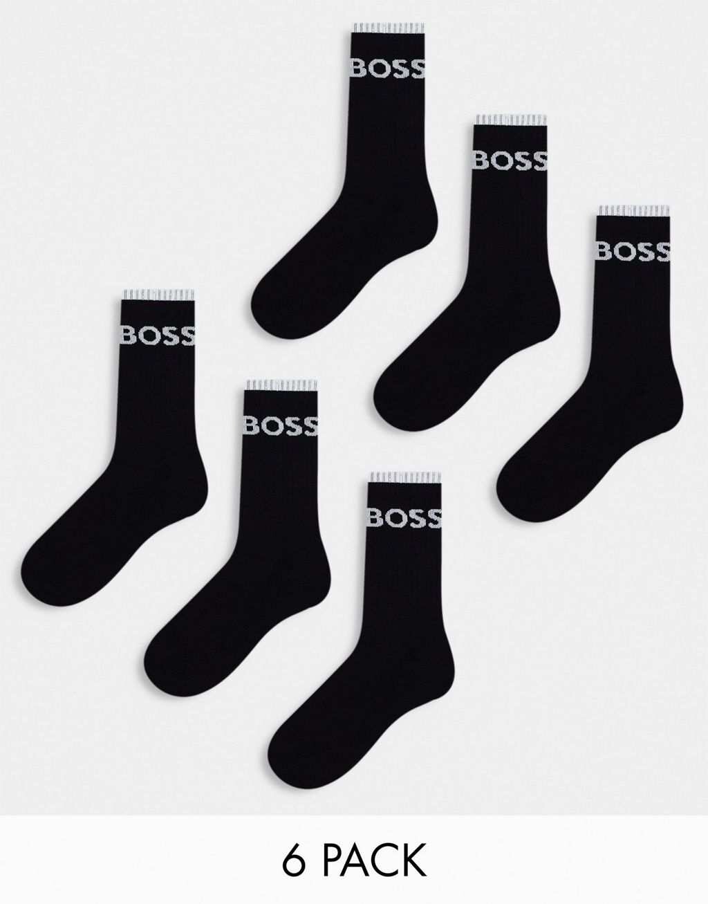 

Набор из 6 черных носков в рубчик с логотипом Boss Bodywear