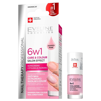 Eveline Nail Therapy Kristallklar 6в1 мерцающий розовый, Eveline Cosmetics