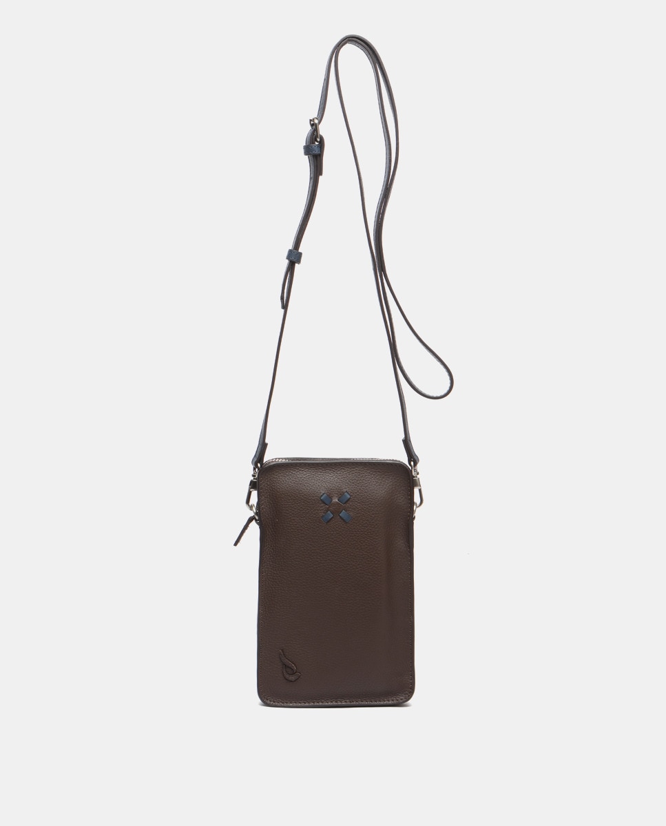Коричневая кожаная сумка для мобильного телефона с гравировкой логотипа Abbacino, коричневый
