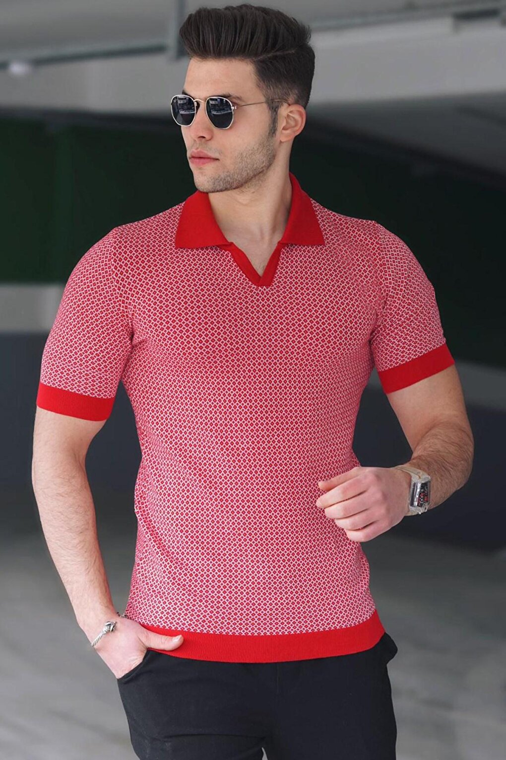 Красная мужская футболка с воротником поло 5077 MADMEXT