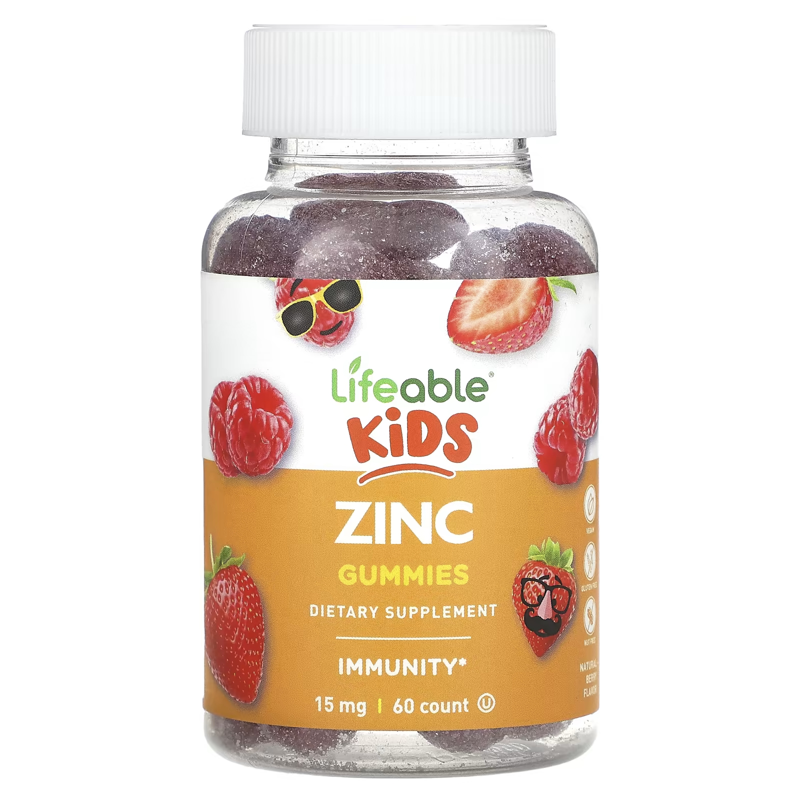 Пищевая добавка Lifeable с цинком, натуральные ягоды, 60 жевательных конфет lifeable для детей мелатонин натуральные ягоды 1 мг 60 жевательных таблеток