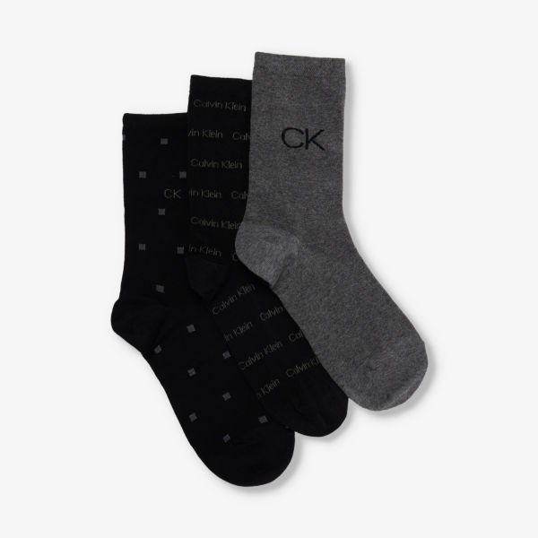 цена Фирменный комплект из трех носков длиной до экипажа из трех хлопковых носков Calvin Klein, черный