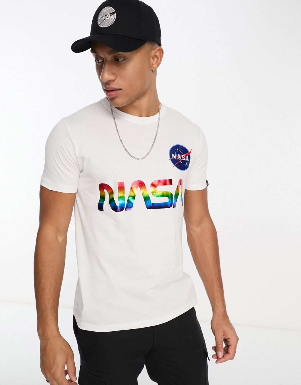 

Белая футболка с логотипом из светоотражающей фольги Alpha Industries NASA, Белый