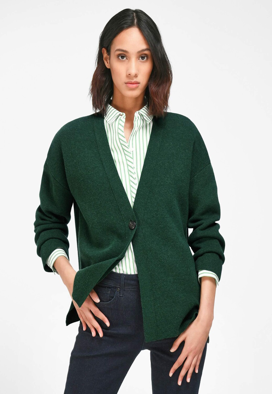 

Кардиган PETER HAHN Strickjacke mit überschnittener Schulter, темно-зеленый