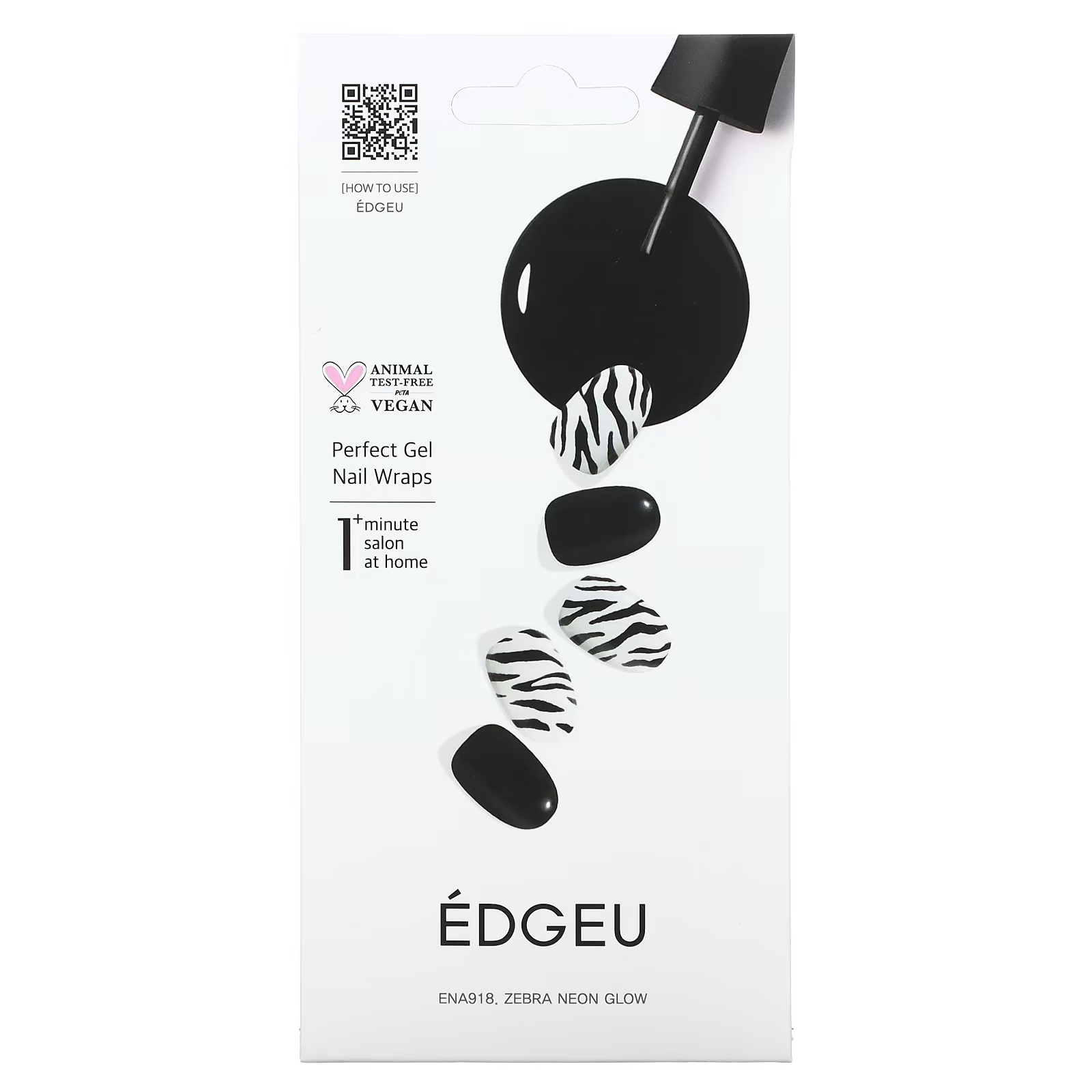 Гелевые обертывания для ногтей Edgeu Perfect Gel Nail Wraps ENA918 Zebra Neon Glow