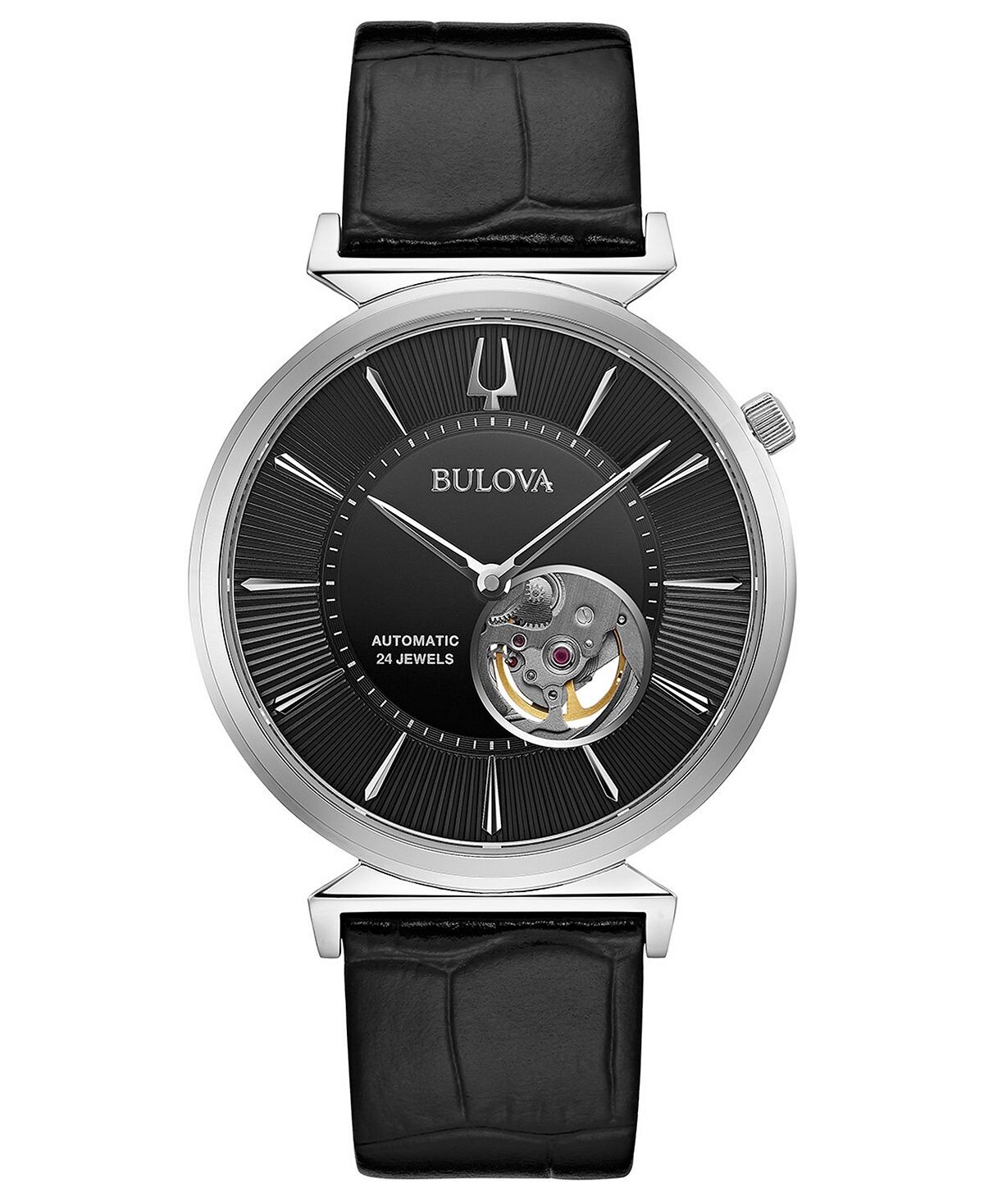 

Мужские автоматические часы Regatta с черным кожаным ремешком, 40 мм Bulova