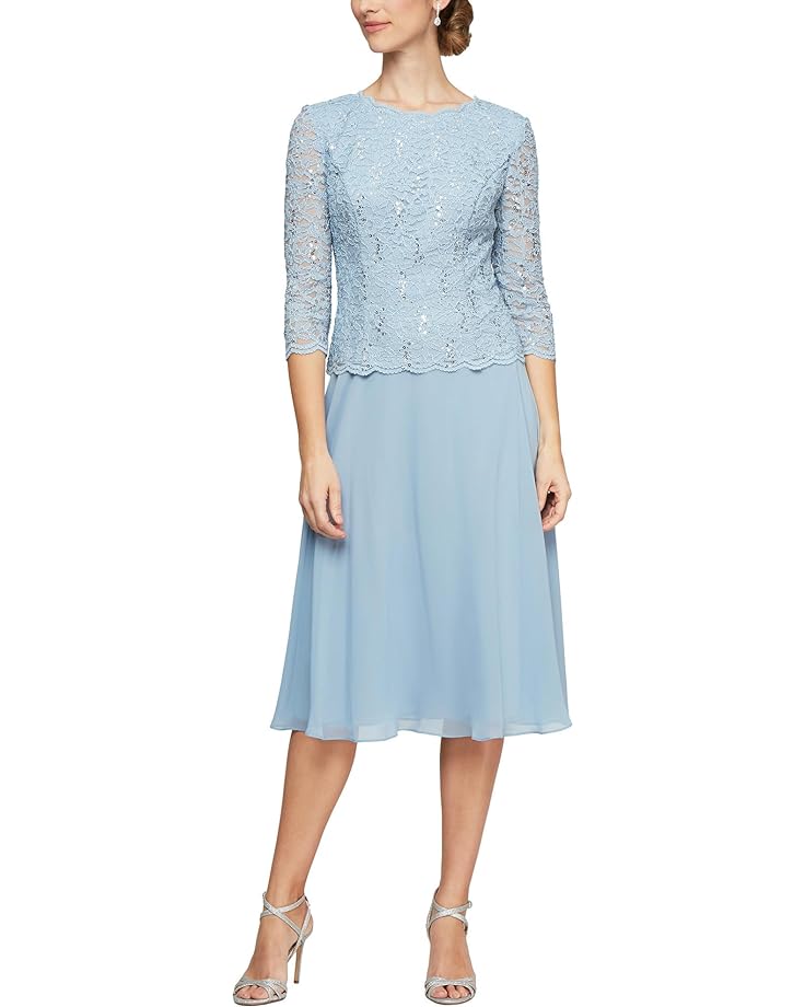 Платье Alex Evenings Short Tea Length Sequins Lace Mock, цвет Sky Blue