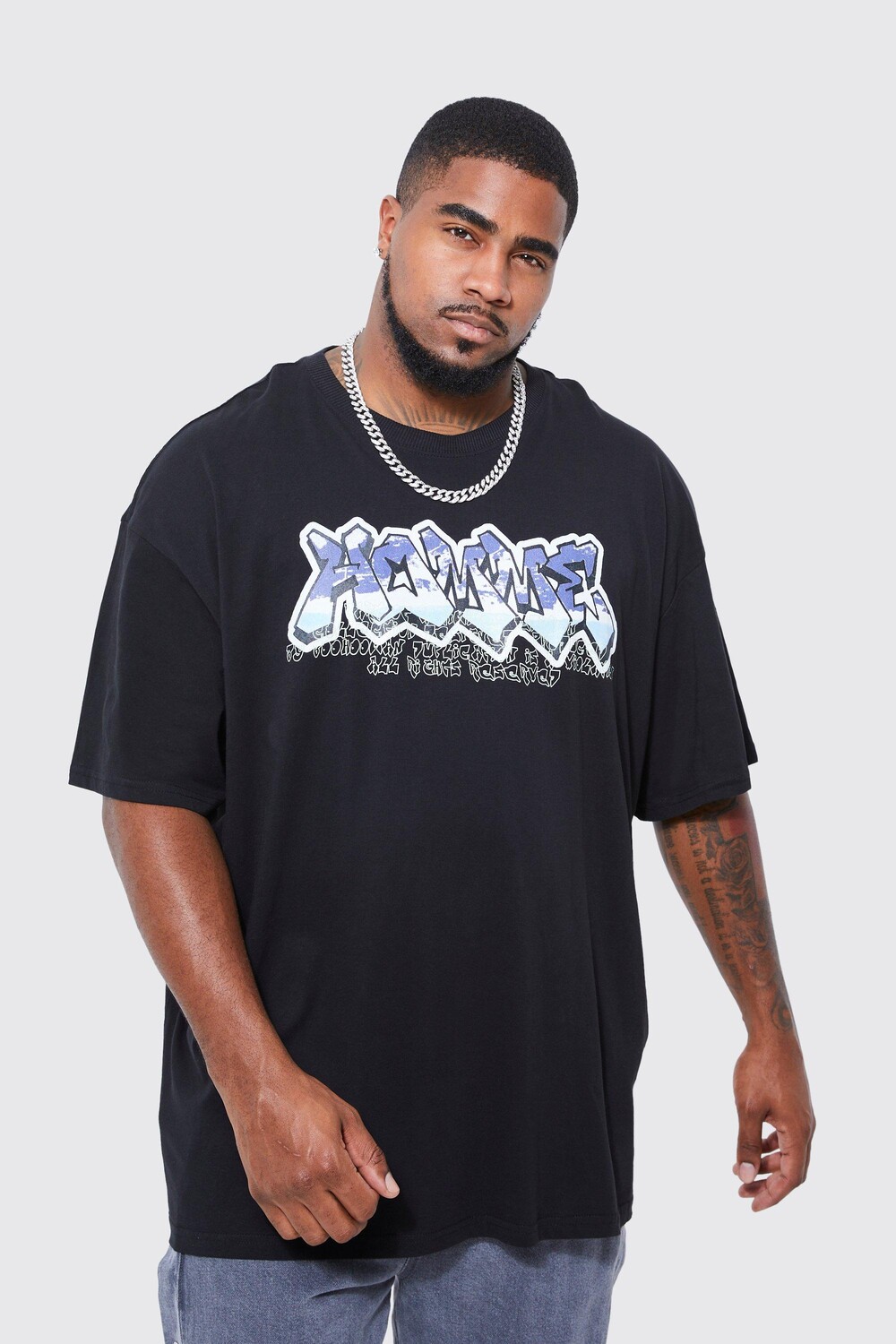 

Футболка оверсайз homme с граффити plus Boohoo, черный