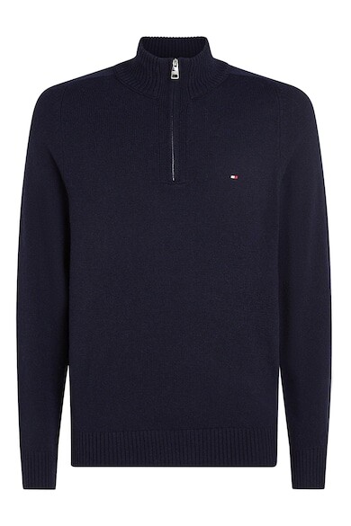 

Короткий шерстяной свитер на молнии Tommy Hilfiger, темно-синий