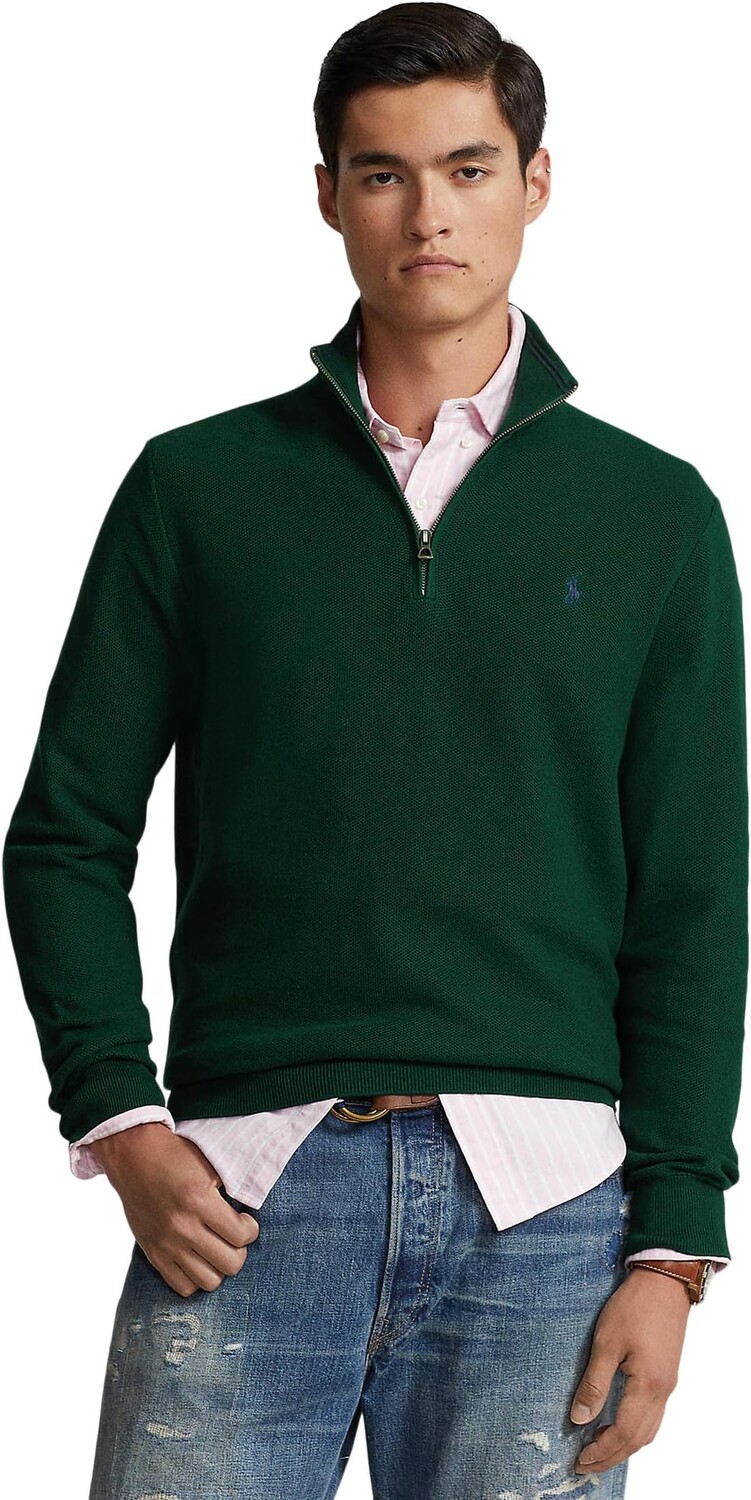 

Хлопковый свитер сетчатой ​​вязки на молнии 1/4 Polo Ralph Lauren, цвет Moss Agate