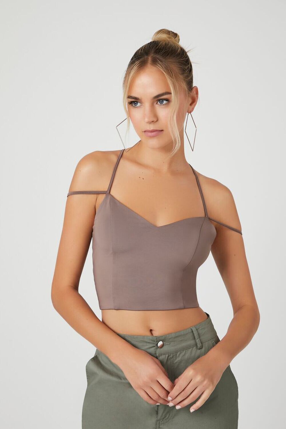 

Укороченная майка с ремешками Forever 21, мокка