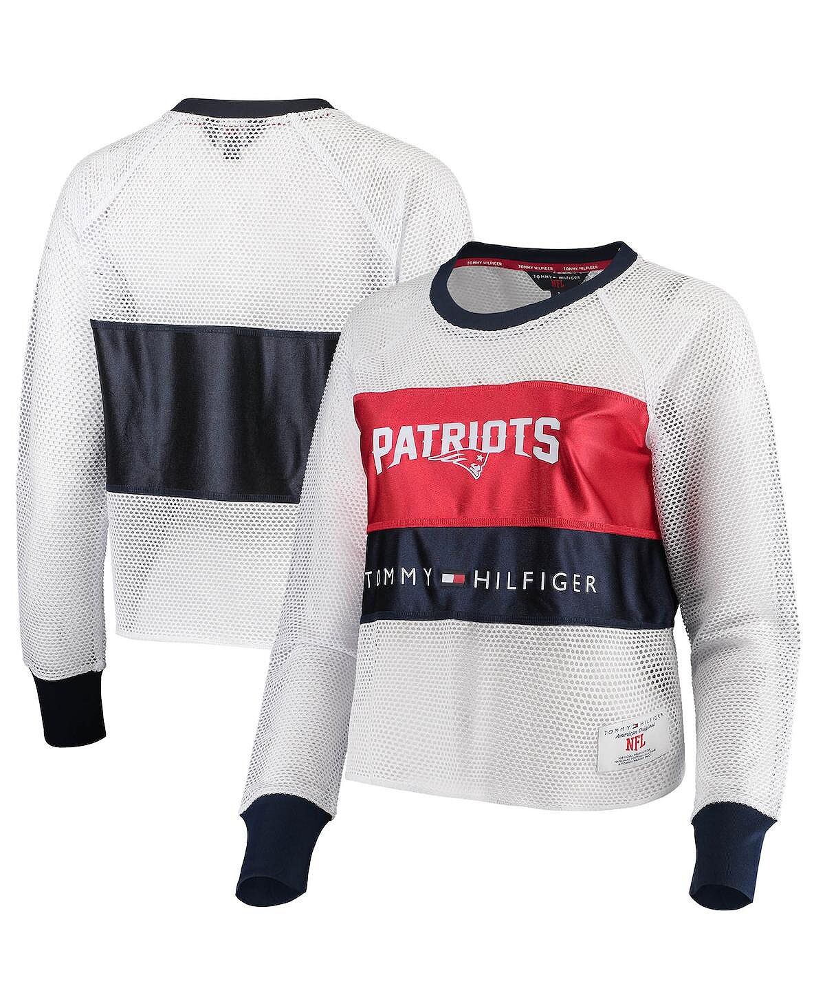 

Женская бело-красная сетчатая футболка реглан с длинными рукавами New England Patriots Tommy Hilfiger