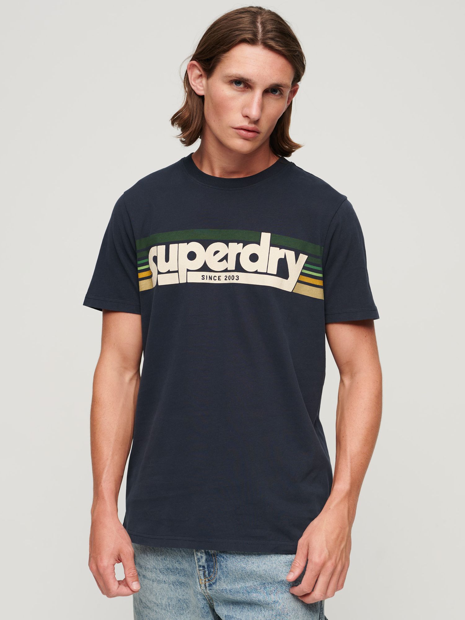 

Футболка с полосатым логотипом Terrain Superdry, затмение темно-синий