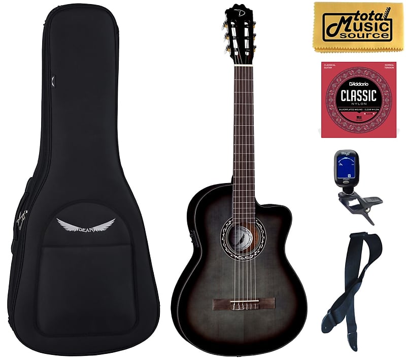 цена Акустическая гитара Dean EC CE BKB Espana Classical Nylon Full Size A/E Guitar, Black Burst, Bag Bundle