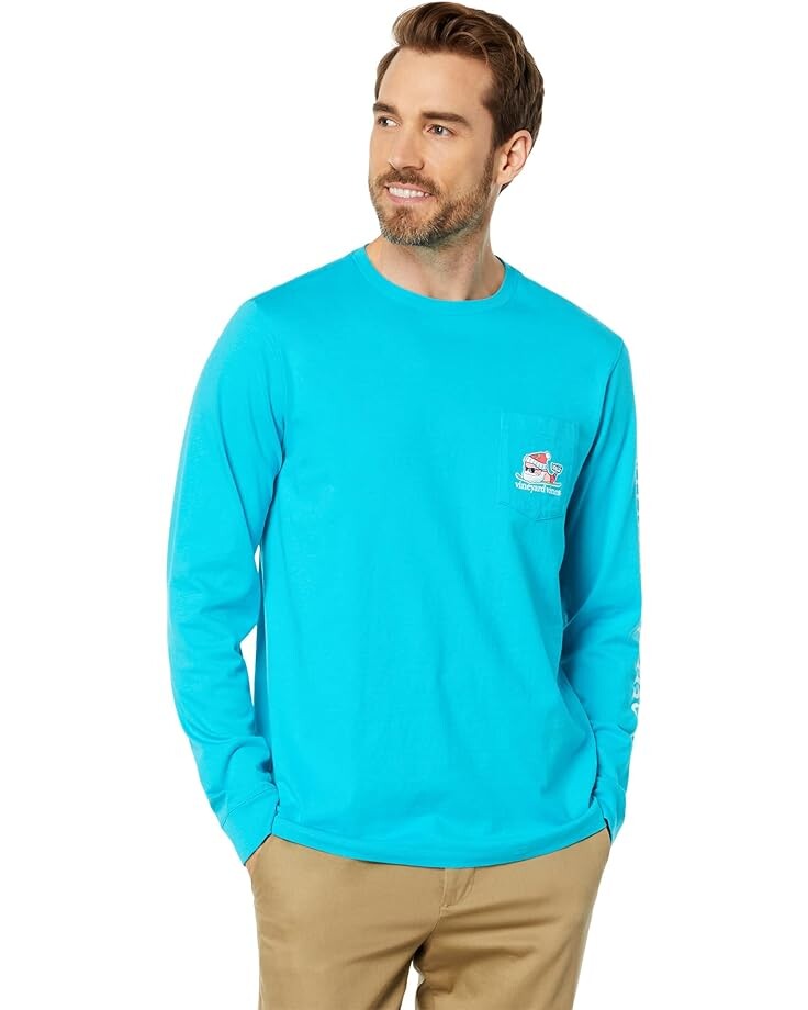 

Футболка Vineyard Vines Santa Ski Whale Long Sleeve Pocket Tee, цвет Bluebird