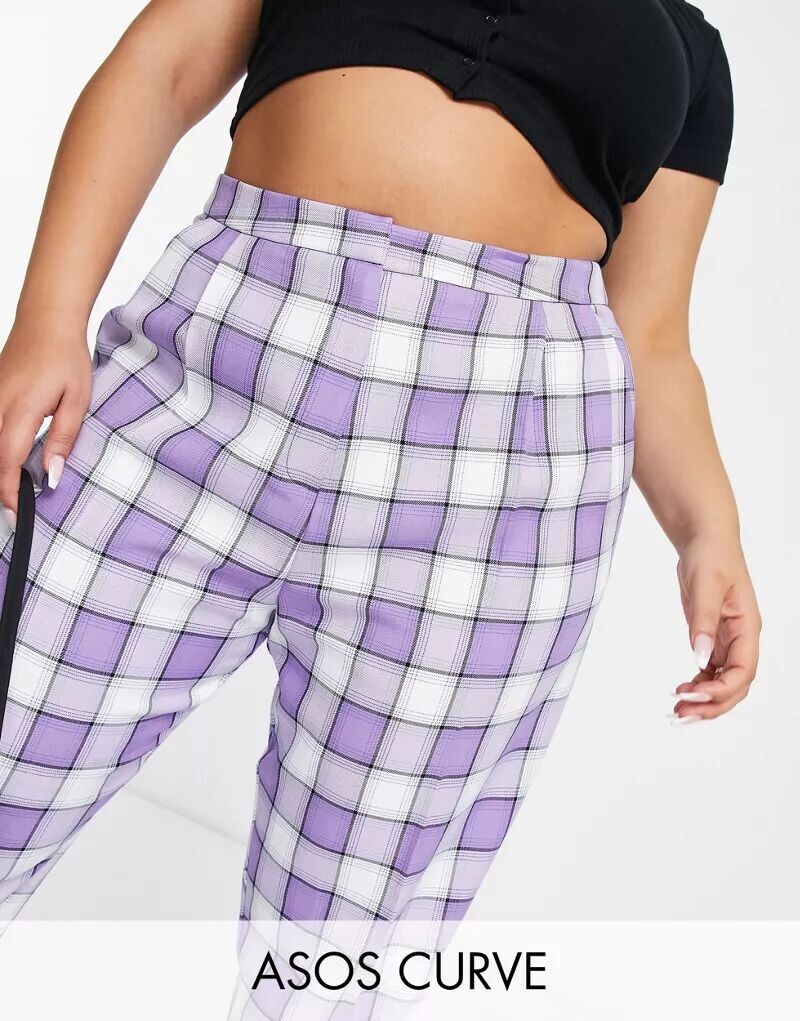 

Элегантные зауженные брюки в сиреневую клетку ASOS Curve