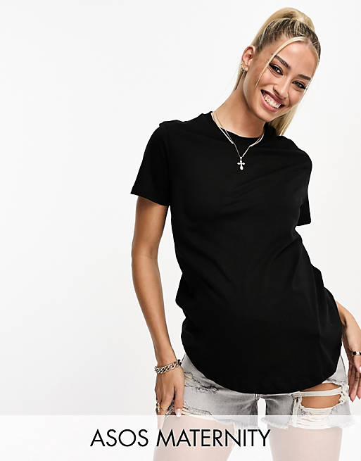 

Черная футболка с круглым вырезом из смесового хлопка ASOS DESIGN Maternity - ЧЕРНАЯ, Черный