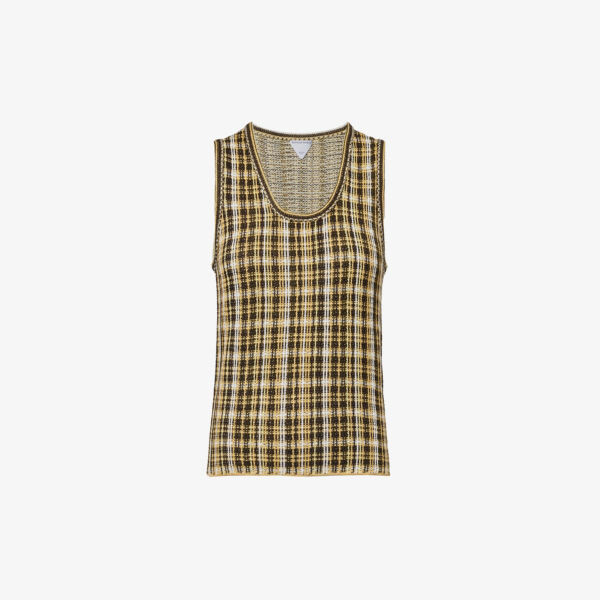 

Топ из смесового льна в клетку Bottega Veneta, черный