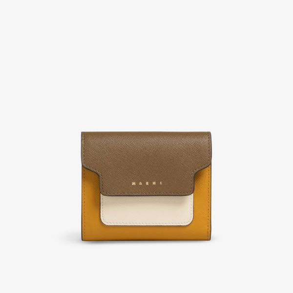Кожаный кошелек на молнии с логотипом Marni, цвет cigar/shell/pumpkin
