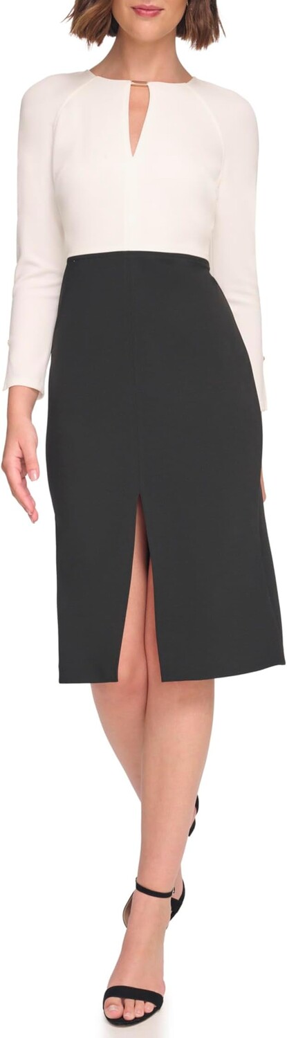 

Платье Scuba Crepe Keyhole Color-Block Sheath Tommy Hilfiger, кремовый/черный