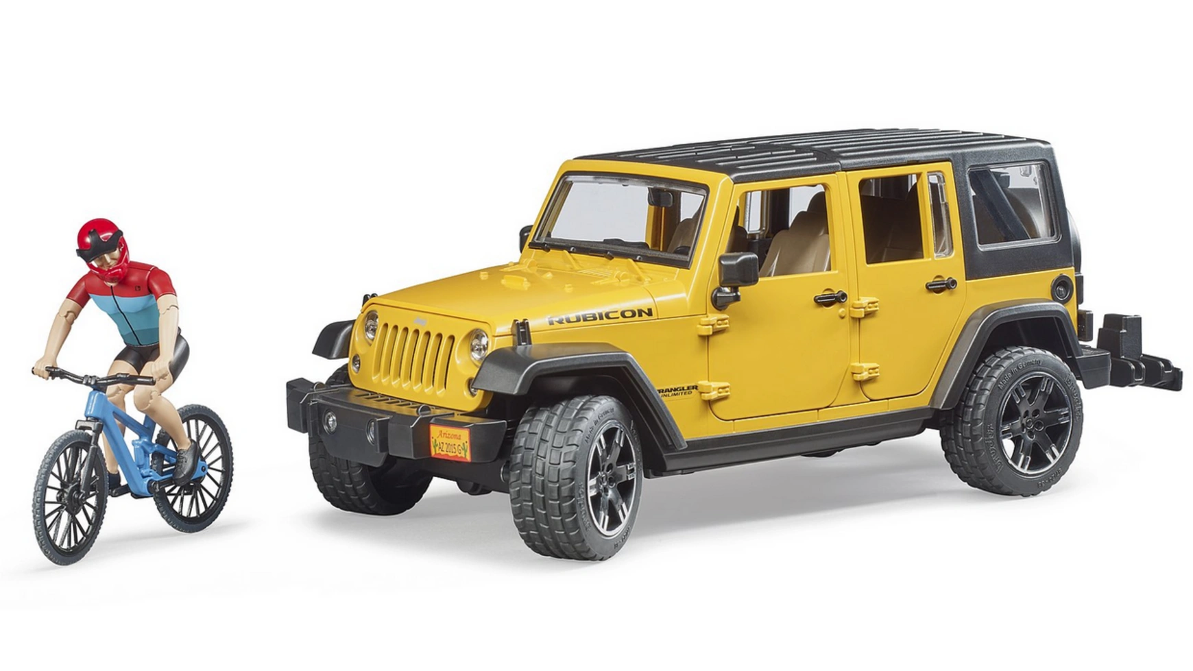 

Bruder Jeep Wrangler Rubicon Unlimited с горным велосипедом и велосипедистом