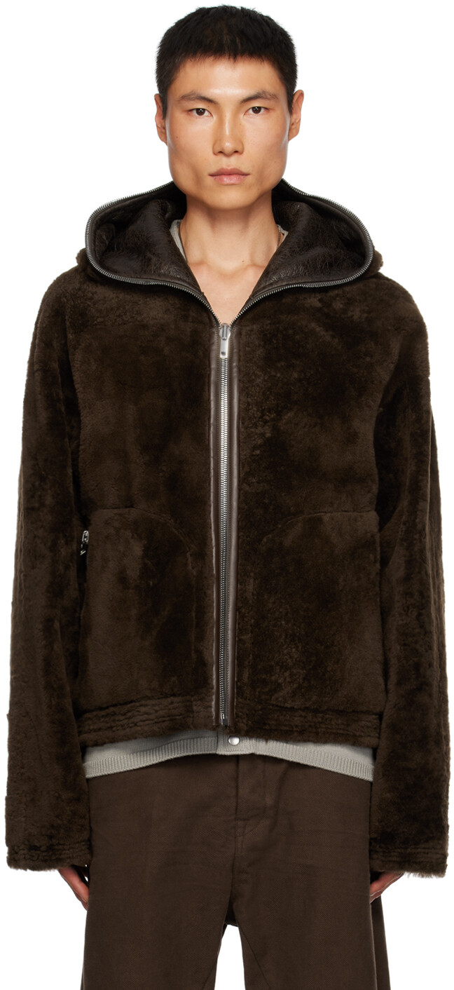 

Коричневая двусторонняя короткая дубленка Rick Owens с герметичным уплотнением, Коричневый