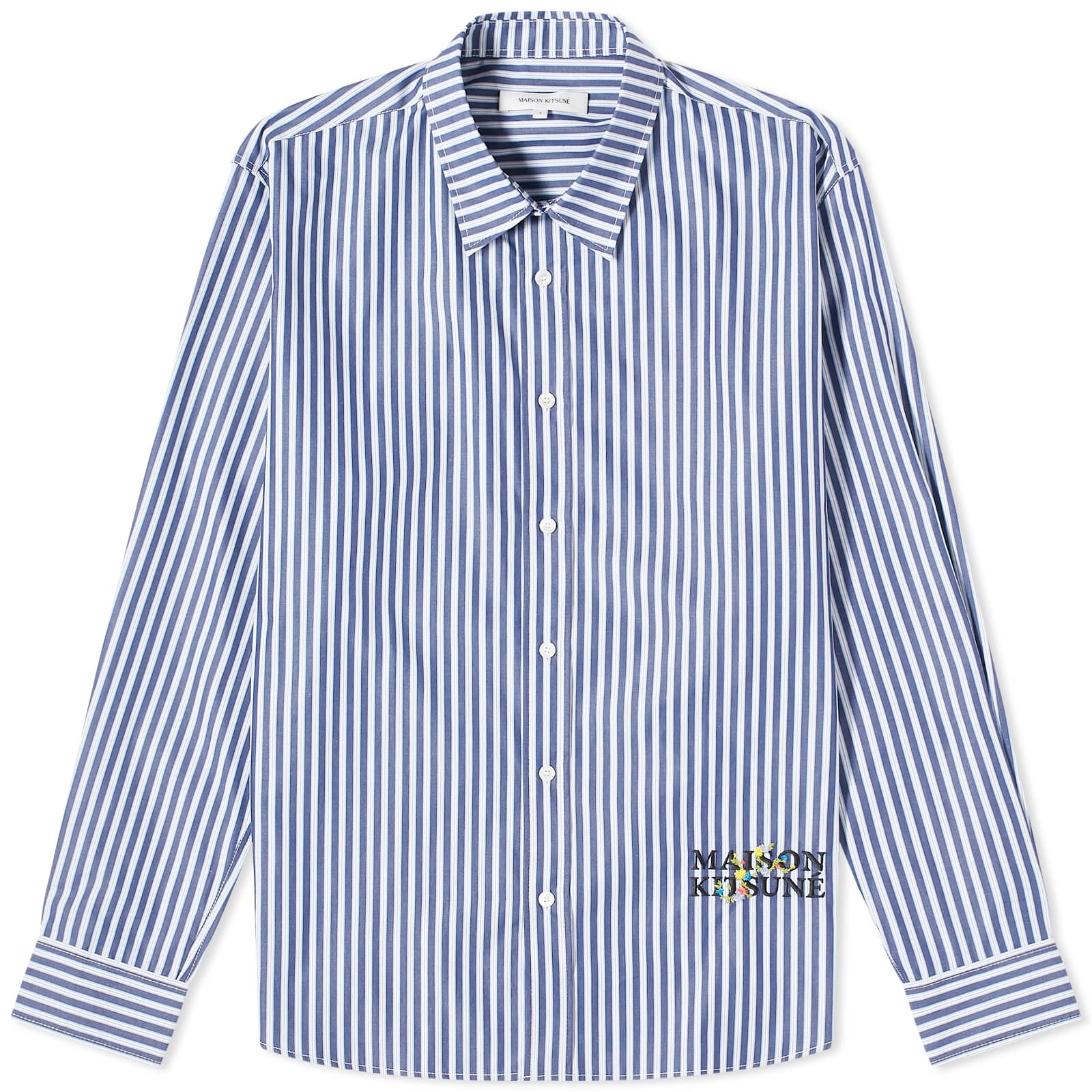 

Рубашка Maison Kitsune Flowers Logo Stripe, цвет Navy & Sky