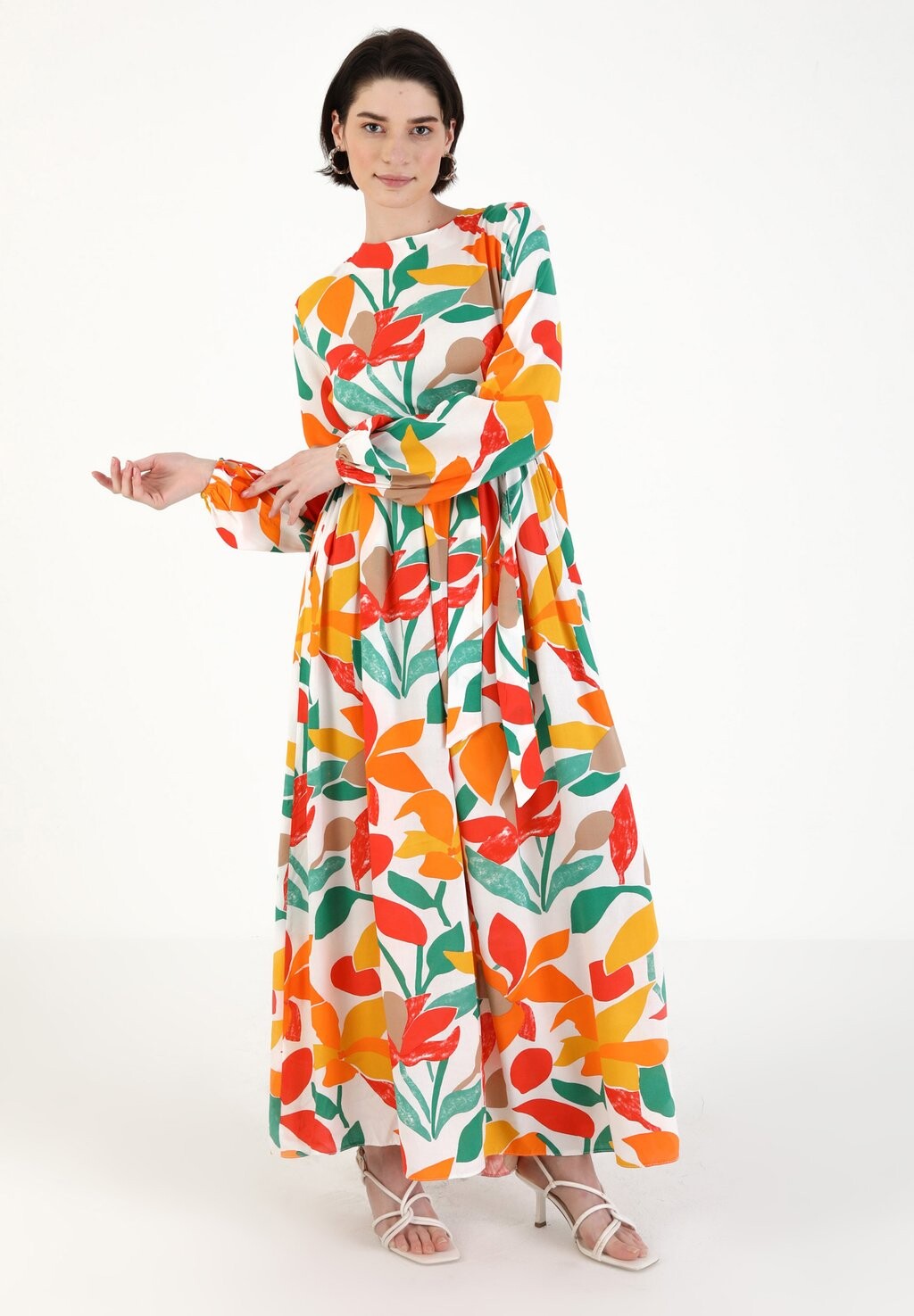

Длинное платье Crew Neck Modest Benin Modanisa, мультиколор