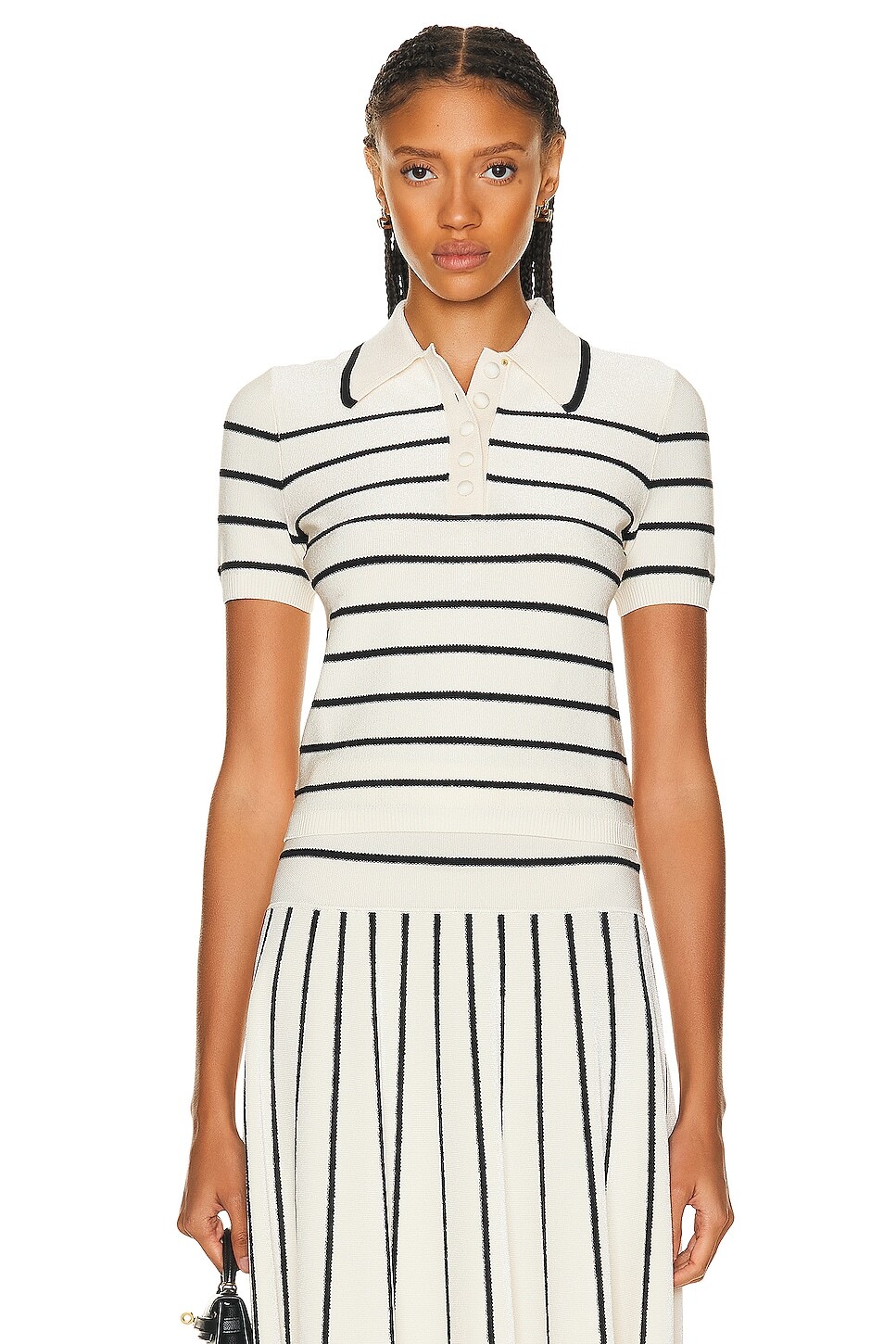 

Топ Zimmermann Matchmaker Knit Stripe Polo, цвет Cream & Black