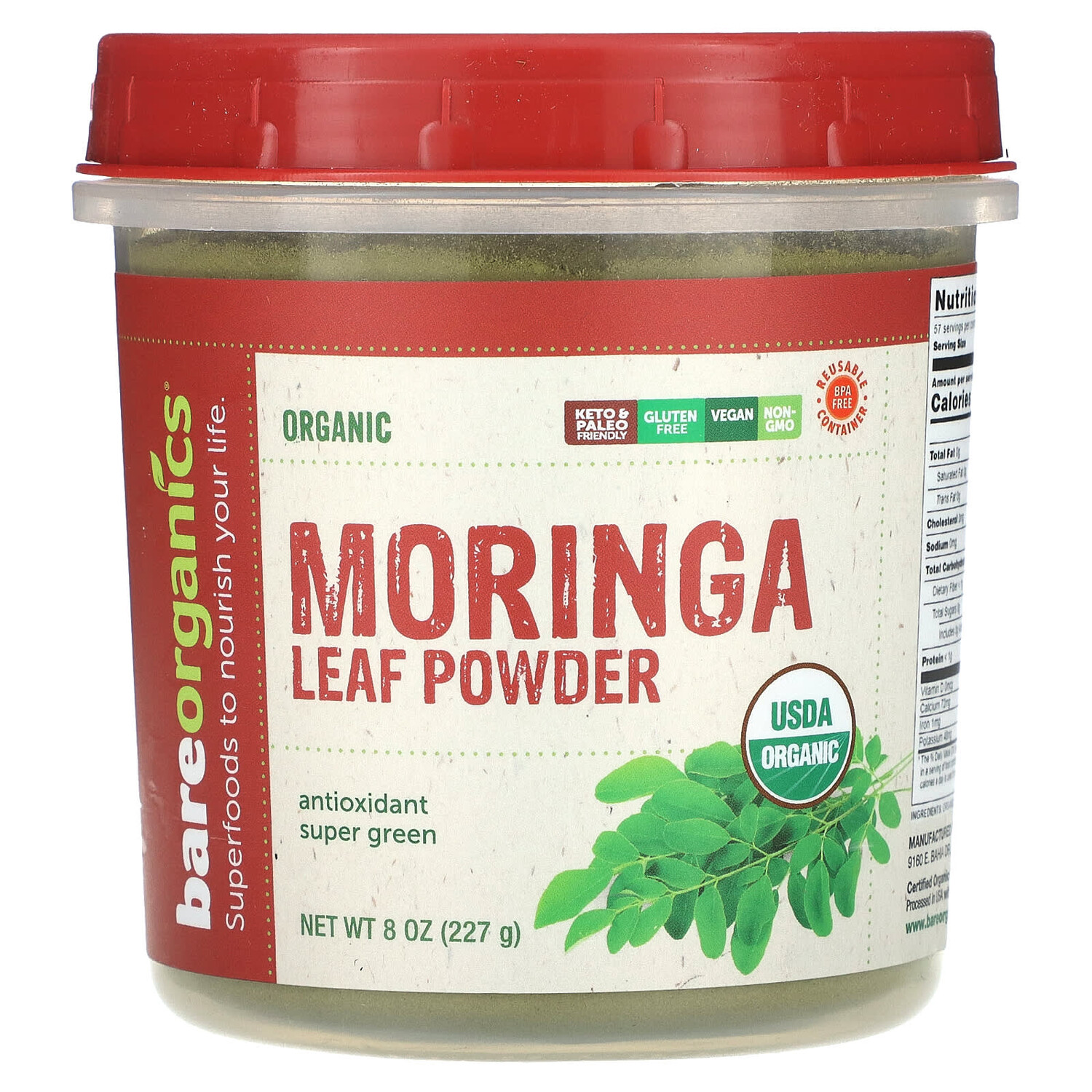 

Органический порошок из листьев моринги, 227 г (8 унций), BareOrganics