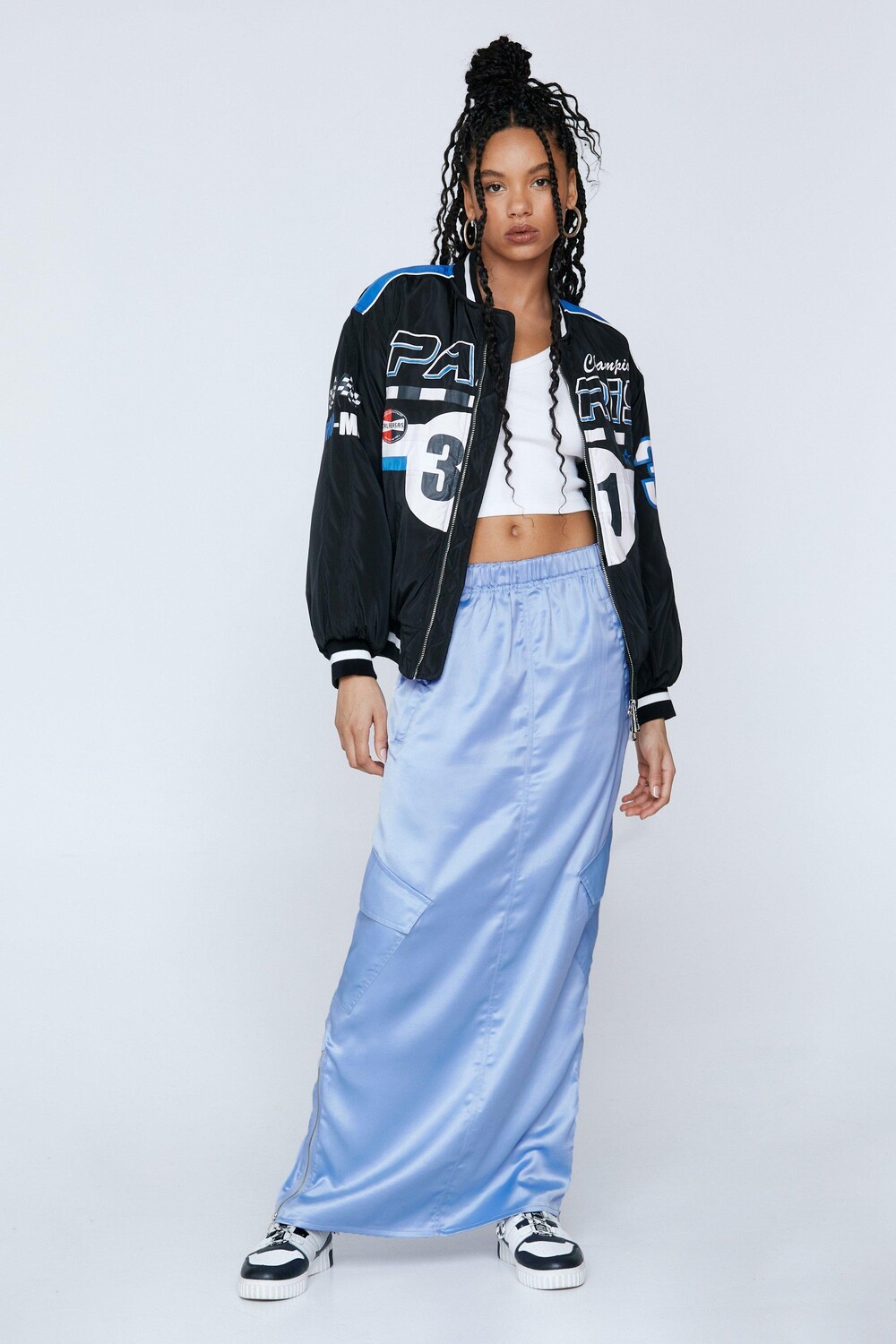 

Атласная макси-юбка карго со средней посадкой Nasty Gal, фиолетовый