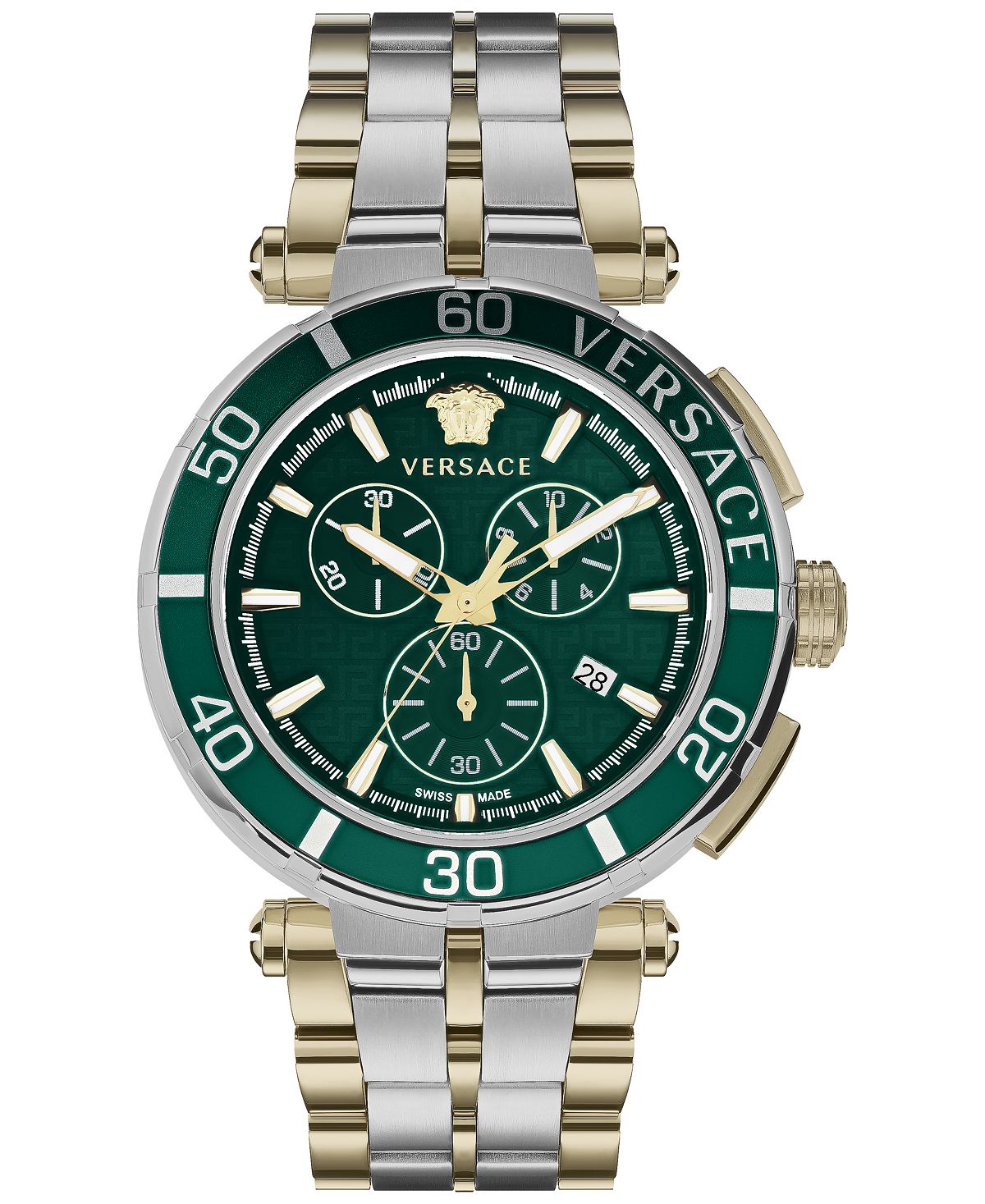 цена Мужские швейцарские часы с хронографом Greca, двухцветный браслет, 45 мм Versace