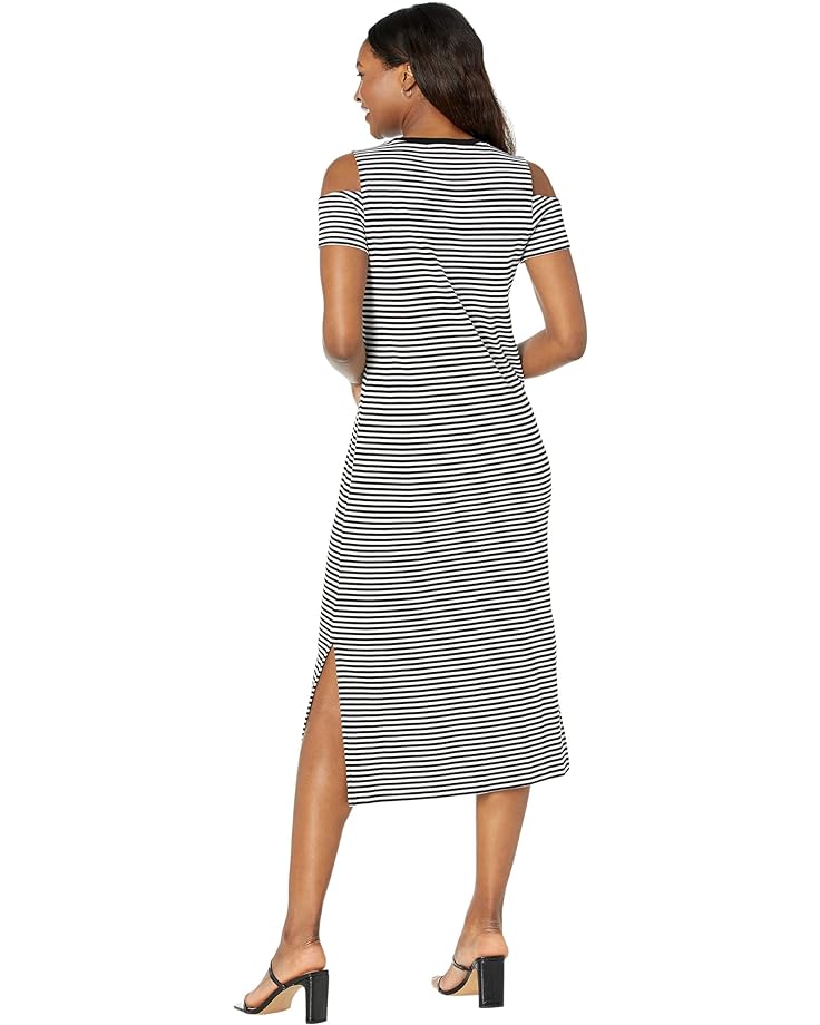 Платье Michael Kors Stripe Cold-Shoulder Midi Dress, черный/белый