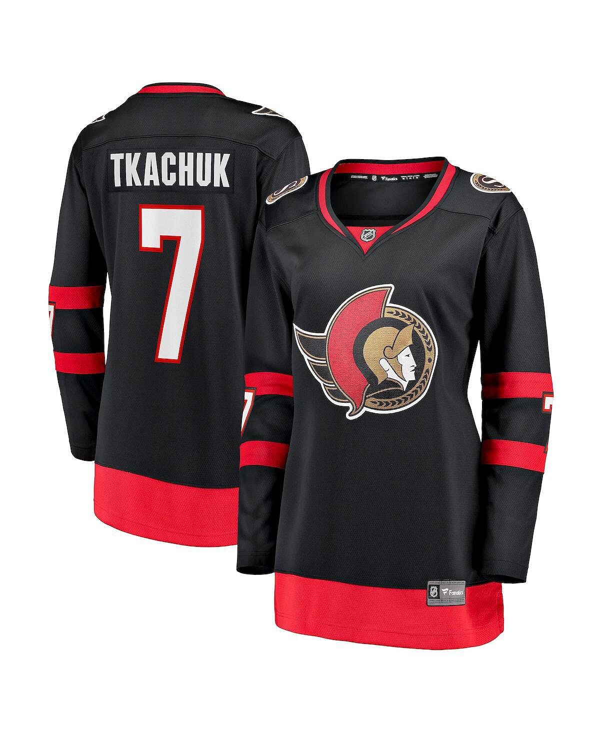 

Женская черная футболка с логотипом Brady Tkachuk Ottawa Senators Home 2020/21 Premier Breakaway Player Fanatics, черный