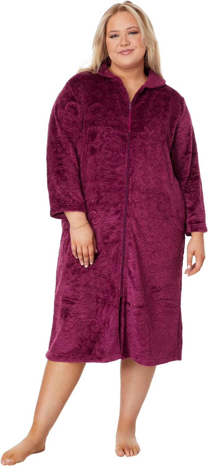 

Халат Plus Size Long Sleeve 47" Shawl Collar Zip Robe Karen Neuburger, пурпурный