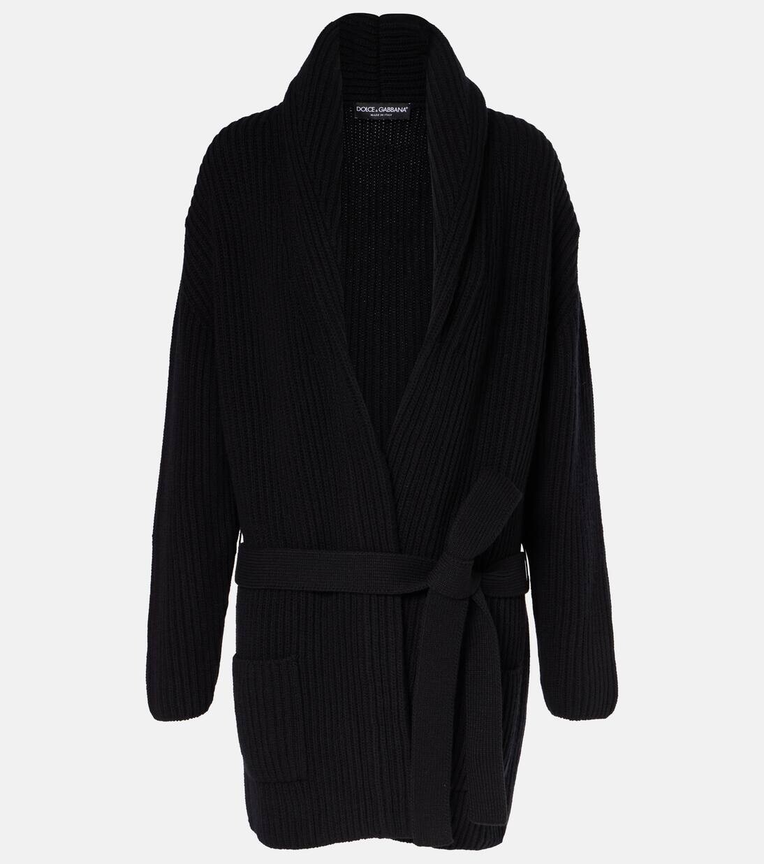 

Шерстяной кардиган ребристого плетения Dolce&Gabbana, цвет nero/canna fucile