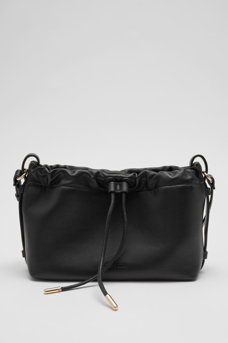Кожаная сумка через плечо с кулиской H&M, черный цена и фото