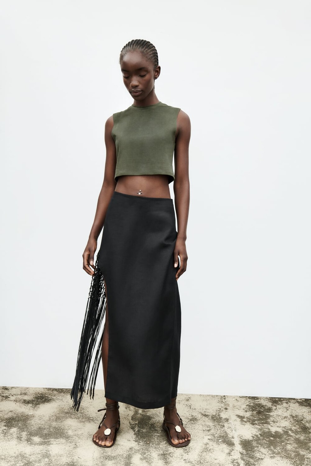 

Укороченный топ из хлопка стрейч ZARA, хаки