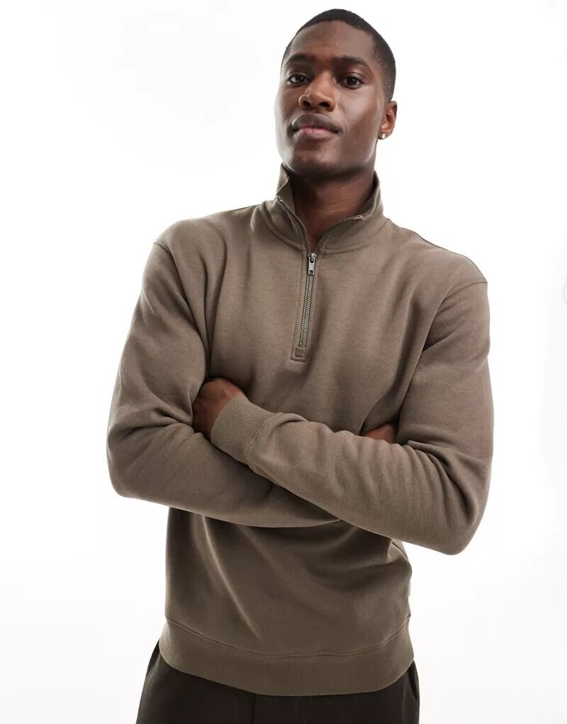 

Толстовка свободного кроя на молнии цвета хаки Jack & Jones