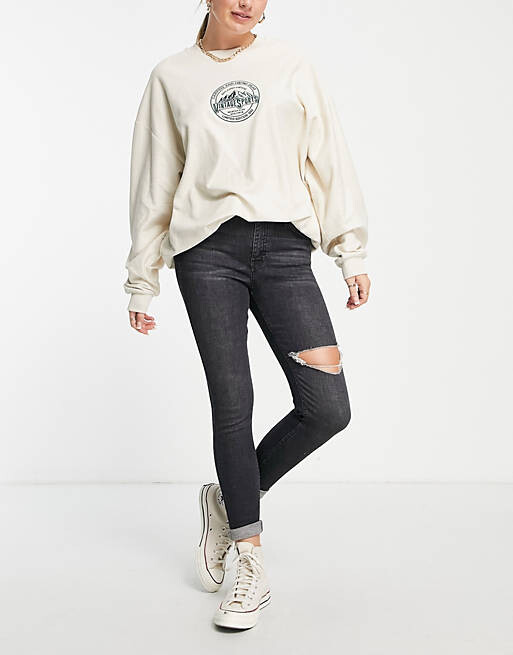 

Черные джинсы Topshop Jamie с рваными джинсами до бедра
