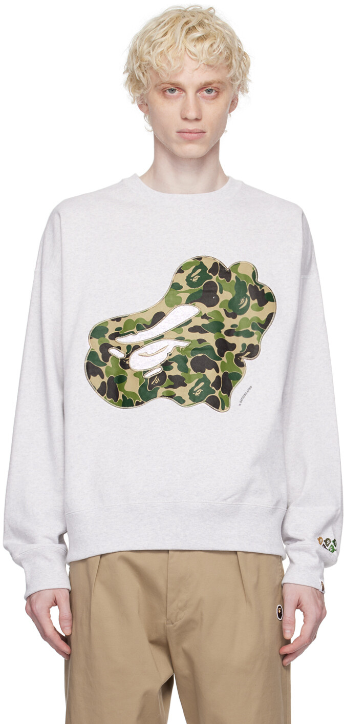 

BAPE Серый свитшот с камуфляжной нашивкой ABC