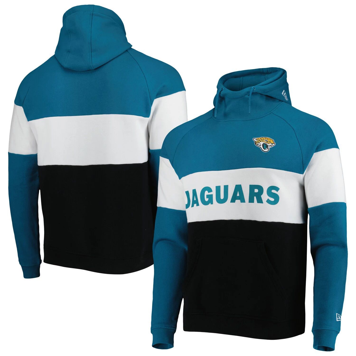 

Мужской черный пуловер с капюшоном Jacksonville Jaguars Colorblock Current New Era