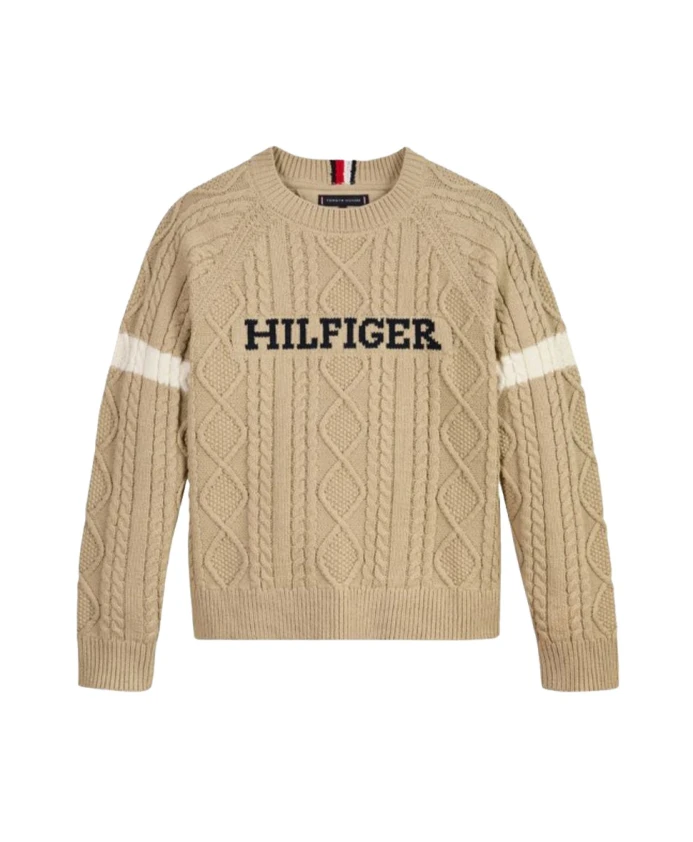 

Вязаный свитер с длинными рукавами и контрастными полосками Tommy Hilfiger, бежевый