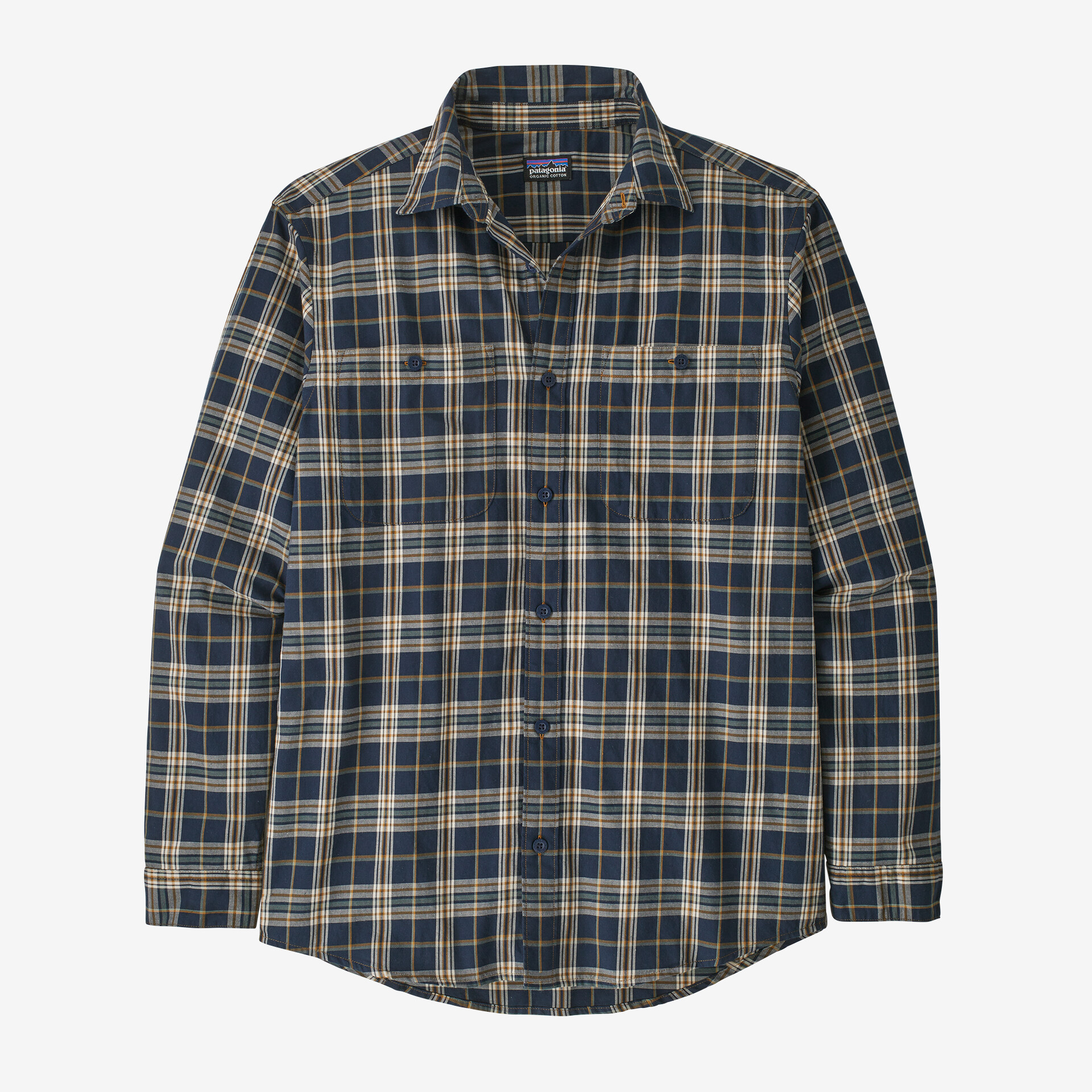 цена Мужская рубашка из хлопка пима с длинными рукавами Patagonia, цвет Channels: New Navy