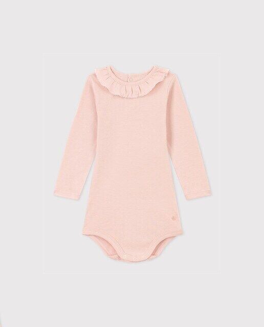 

Детское боди с хлопковым воротником и длинными рукавами Petit Bateau, сиреневый