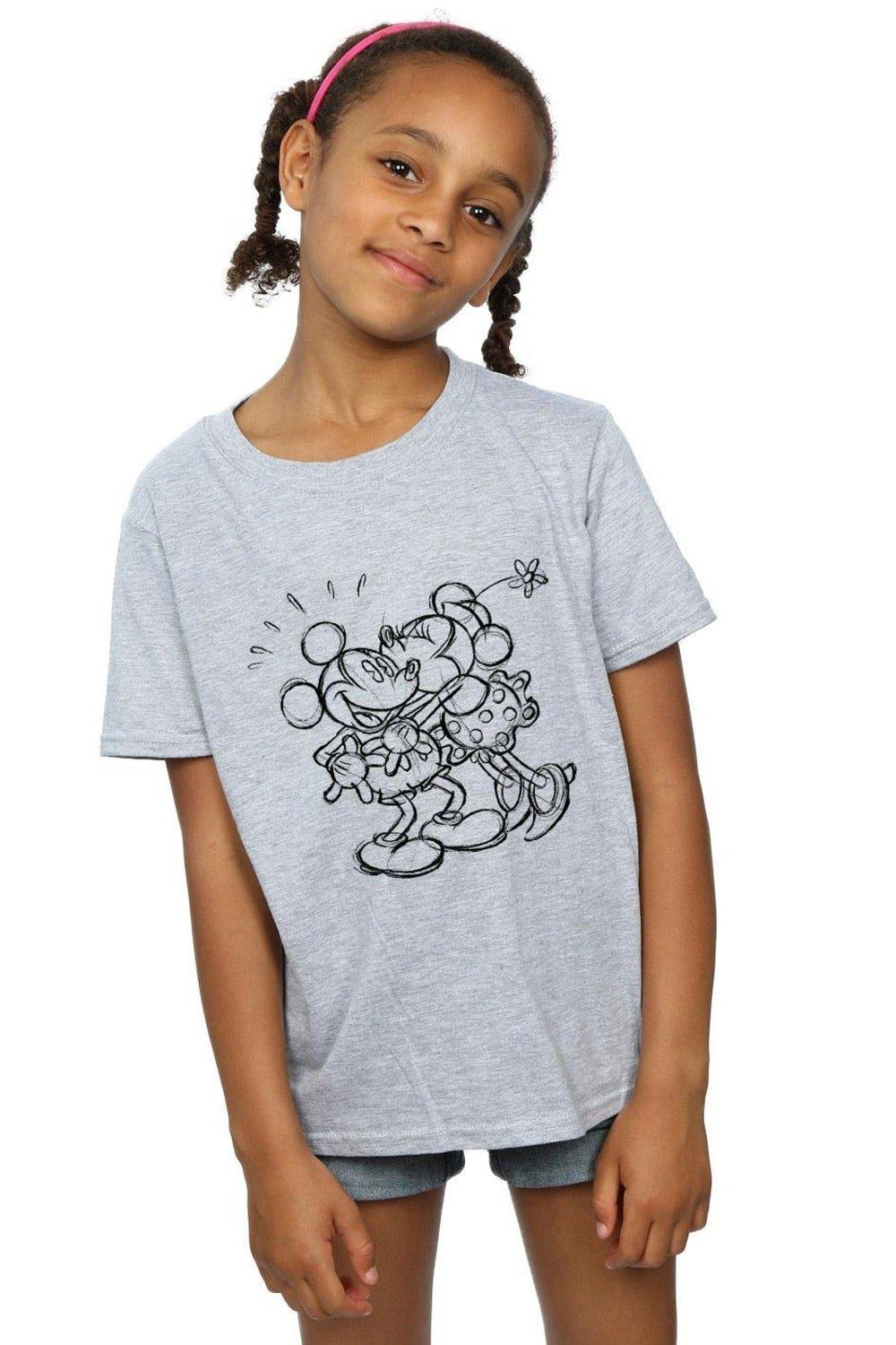 цена Хлопковая футболка с изображением Микки и Минни Маус с изображением поцелуя Disney, серый