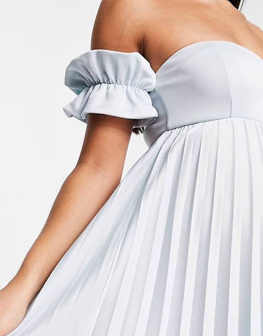 

Синее плиссированное платье макси с открытыми плечами и складками ASOS DESIGN Maternity, Синий