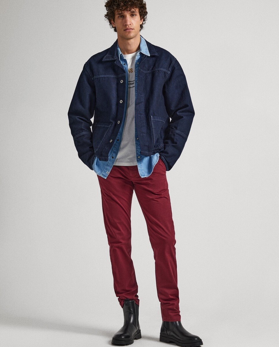 

Узкие бордовые мужские брюки чинос Pepe Jeans, бордо, Красный