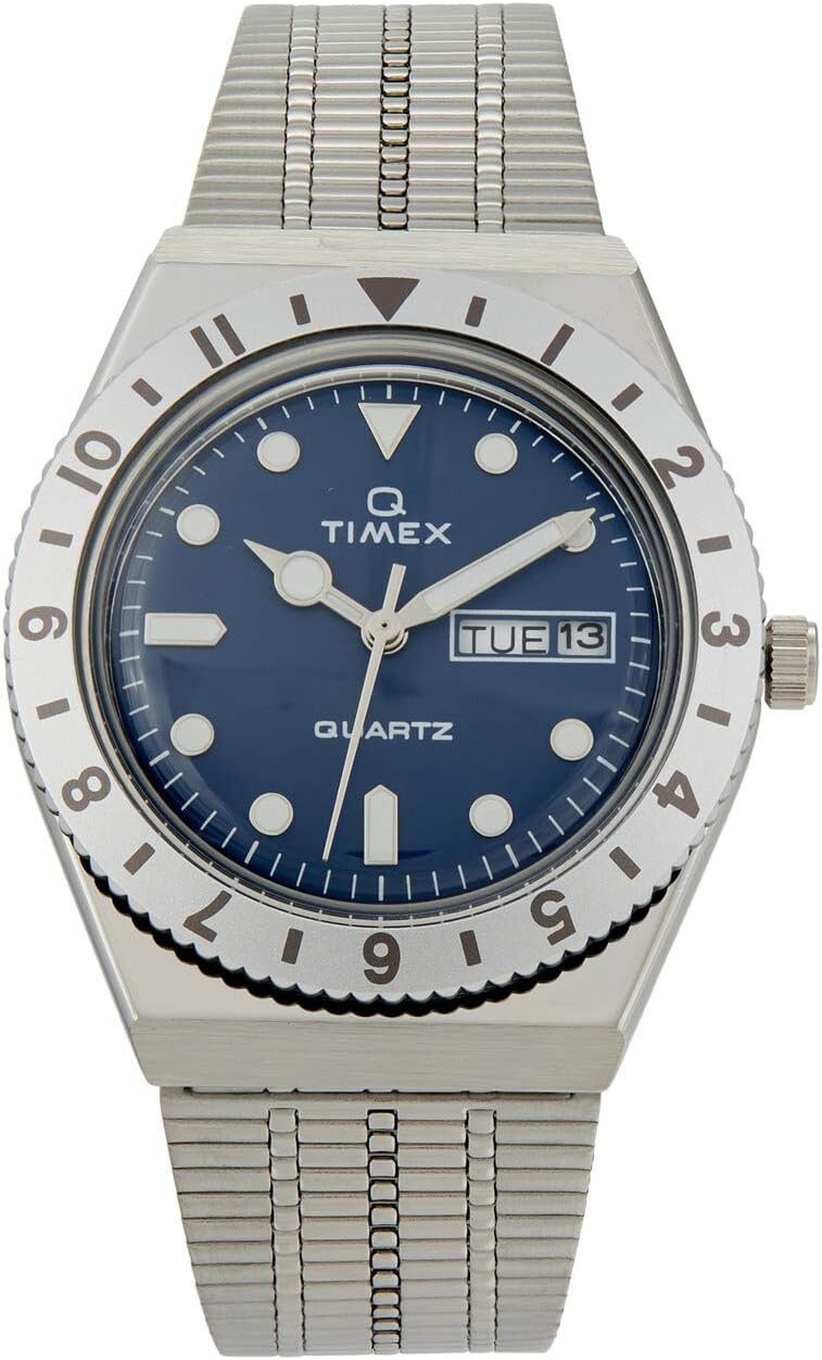

Часы 36 mm Q Timex Stainless Steel Rose Gold Two-Tone Case Timex, цвет Silver/Blue/Silver